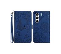 Flip Etui Pour Tecno Camon 40 Pro 5G Avec Sangle De Poignet Fleurs Et Papillons Couverture En Cuir PU Protection Anti-chute Etui En Cuir Antichoc