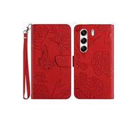 Flip Etui Pour Tecno Camon 40 Pro 5G Avec Sangle De Poignet Fleurs Et Papillons Couverture En Cuir PU Protection Anti-chute Etui En Cuir Antichoc