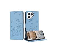 Flip Etui Pour Tecno Pova 7 Pro 5G Cuir PU Chat mignon Portefeuille en cuir Porte-cartes Kickstand Bleu
