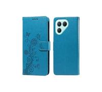 Flip Etui Pour Tecno Pova 7 Pro 5G Fleur Flip Fentes à cartes Cuir Bleu