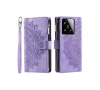 Flip Etui Pour Xiaomi 15 Avec Sangle De Main Titulaire De La Carte Etui Portefeuille Totem Bicelle Apportez Plusieurs Cartes Violet