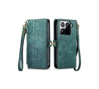 Flip Etui Pour Xiaomi 15 Couverture Rabotant Portefeuille Antichoc Simple Entreprise Etui En Cuir Vert