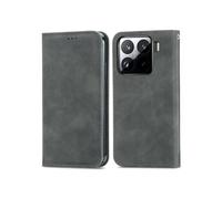 Flip Etui Pour Xiaomi 15 Pro Simple Entreprise Etui En Cuir Antichoc Couverture Rabotant Portefeuille Gris