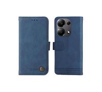 Flip Etui Pour Xiaomi Poco M6 Pro 4G Portefeuille Sangle Courte Antichoc Supports De Fente Pour Carte Longue Sangle Bleu