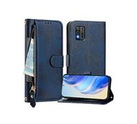 Flip Etui Pour ZTE Blade A52 Lite Titulaire de la carte Cuir PU Magnétique Fermeture éclair Bleu