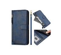Flip Etui Pour ZTE Blade A55 Fermeture Eclair Cuir PU Magnétique Titulaire De La Carte FOXDOCK Bleu