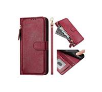 Flip Etui Pour ZTE Blade A55 Fermeture Eclair Cuir PU Magnétique Titulaire De La Carte FOXDOCK Rouge