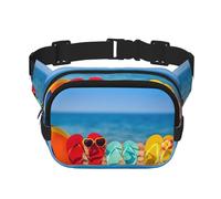 Flip-Flops on a Sandy Beach Sac banane pour femme avec sangle réglable pour entraînement/course à pied/randonnée, Noir , Taille unique