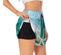 Flip-Flops Short de sport 2 couches pour femme, extensible et respirant | Short de yoga et de course à pied à imprimé tongs - Vêtements de sport, pilates, jogging