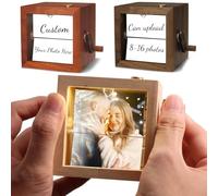 Flipbook mécanique personnalisé version lumineuse, album photo personnalisé à manivelle gravé, boîte d'amour romantique éclairée pour petite amie (16 photos, sans LED)