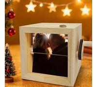 Flipbook personnalisé fait à la main, cadre photo à manivelle mécanique, boîte d'amour lumineuse romantique pour petite amie (8 photos, sans LED)