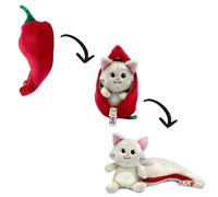FLIPETZ by Les DÉGLINGOS - Peluche Réversible Chat/Piment - Doudou Cache-Cache 2-en-1 Ultra Doux - Cadeau de Naissance Mixte & Premier Âge - Rouge et Gris, 20 cm