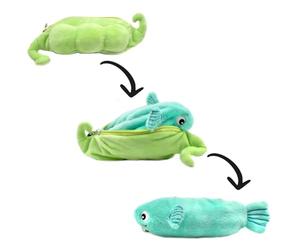 FLIPETZ by Les DÉGLINGOS - Peluche Réversible Poisson/Pois - Doudou Cache-Cache 2-en-1 Ultra Doux - Cadeau de Naissance Mixte & Premier Âge - Vert et Bleu, 20 cm