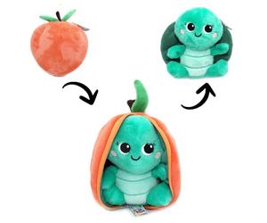 FLIPETZ Les DÉGLINGOS Doudou Corvet la Tortue/Pêche - Tortue Cache-Cache réversible - Peluche Toute Douce pour bébé - Idées Cadeaux de Naissance, Vert et Orange, 18 x 10 x 17 cm