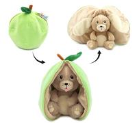 FLIPETZ Les DÉGLINGOS Doudou Crocket Le Chien/Pomme - Chien Cache-Cache réversible - Peluche Toute Douce pour bébé - Idées Cadeaux de Naissance, Vert et Beige