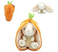 FLIPETZ Les DÉGLINGOS Doudou Gadget Le Lapin/Carotte - Lapin Cache-Cache réversible - Peluche Toute Douce pour bébé - Idées Cadeaux de Naissance, Orange et Blanc, 14 cm