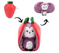 FLIPETZ Les DEGLINGOS Doudou Violet la Chouette/Fraise - Chouette Cache-Cache réversible - Peluche Toute Douce pour bébé - Idées Cadeaux de Naissance, Moyen