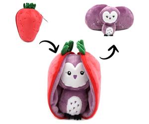 FLIPETZ Les DEGLINGOS Doudou Violet la Chouette/Fraise - Chouette Cache-Cache réversible - Peluche Toute Douce pour bébé - Idées Cadeaux de Naissance, Moyen