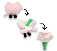 FLIPETZ - Peluche Transformable 2-en-1 Cœur Qui se transforme en Fleur - Design Créatif avec Fermeture Éclair, Cadeau Saint-Valentin, 21 à 28 cm - Rose