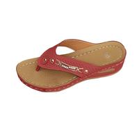 Flipflop Chaussures orthopédiques pour femme en cuir synthétique - Sandales de plage - Sandales compensées antidérapantes - Pantoufles d'été - Chaussures de plage - Sandales d'été, rouge, 39 EU
