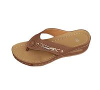 Flipflop Chaussures orthopédiques pour femme en cuir synthétique - Sandales de plage - Sandales compensées antidérapantes - Pantoufles d'été - Chaussures de plage - Sandales d'été, marron, 36 EU