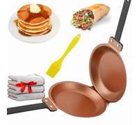 Flipmaster Pancake Pan Double Side Pancake Pan Flip Master Pancake Pan Flipmaster Pan Flipmaster Double-Sided Folding Pancake Pan Nonstick For Flufy Pancakes Omelette Frittata, Breakfast (Gold)
