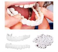 Flipped Warmth 2 Paire Faux Dentier, Fausses Dents Haut Et Bas Blanches Prothèses Dentaires Dentier Provisoire Facettes Dentaires Dents De Placage Pour Sourire