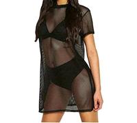 Flirty Wardrobe Tunique large à manches courtes en résille pour femme, Noir , 40-42