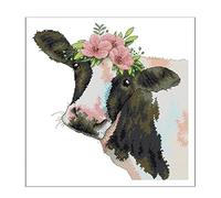 Flisdtry Beauté vache bricolage kits faits à la main motif animal broderie ensemble 14CT compté impression décoration intérieure