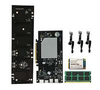 Flisdtry ETH-HSW2 BTC Ensemble carte mère minière avec SSD 128 Go + RAM DDR3 8 Go + cordon d'alimentation 3 x 8 broches 6 cartes PCIE X16 fente pour carte graphique 70 mm