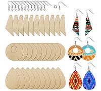 Flisdtry Lot de 60 boucles d'oreilles en bois brut avec pendentif en de goutte et pendentif conique pour de faits à la main