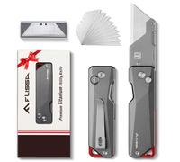 FLISSA Cutter Utilitaire en Titane, Corps Monobloc CNC, Cutter Professionnel Pliable Léger avec Manche en Aluminium et 10 Lames, Changement Rapide de Lame, Idéal pour la Coupe du Cuir, PVC et Papier