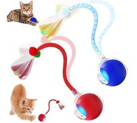 FLITI Jouet Chat Interactif, Balle MotoriséE Rechargeable Jouet D'IntéRieur Mobile à 360° avec avec Une Queue en Maille élastique (Bleu + Rouge)