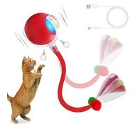 FLITI Jouet Chat Interactif, Rechargeable Jouet électrique à Balle Intelligente, Trois Modes Réglables, avec Une Queue en Maille élastique, Jouets Automatiques Intérieur pour Chats/Chatons, Rouge
