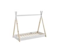 FLITT - Lit au Sol Junior 70x140cm Blanc et Pin Forme Tipi -
