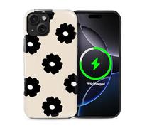 Flivro Coque magnétique pour iPhone 14 et iPhone 13, compatible avec Magsafe PC, coque intérieure en silicone, anti-rayures, coque intégrale antichoc - Design fin simple fleurs noires