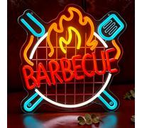 Flixyticy Enseigne Lumineuse Néon "BARBECUE", Plaque de Porte "BBQ " LED Alimenté par USB avec Interrupteur à Intensité Variable pour la décoration murale d'un espace barbecue extérieur (BARBECUE)