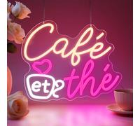 Flixyticy Enseigne Lumineuse Néon "Café et thé", Plaque de Porte "coffee and tee " LED Alimenté par USB avec Interrupteur à Intensité Variable Pour Salon Brûlerie Coin café (Café et thé)