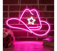 Flixyticy Enseigne Lumineuse Néon Cowboy Hat, Panneau lumineux LED à suspendre avec chapeau rose pour chambre de fille, décoration de chambre de femme, cadeaux d'anniversaire ou de fête (Cowboy Hat)