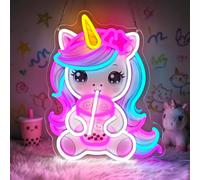 Flixyticy Panneau Néon Licorne Bubble Tea pour Décoration Murale, Publicité Lumineuse Licorne Boba Tea, Panneau LED à Suspendre pour Portes de Bars, Boutiques de Bubble Tea, Cafés, Pâtisseries
