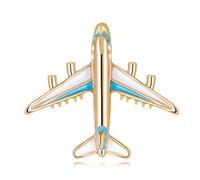 Fliyeong Broche Avion en émail bleu pour homme et femme, 3,5 x 4 cm, Émail