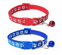 Fliyeong Lot de 2 Colliers pour Chat avec Clochette de sécurité à dégagement Rapide Boucle réglable Rouge et Bleu