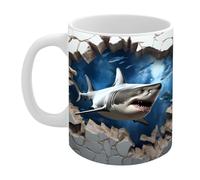 Flkiglm Hai-Cup - Tasse à café amusante avec - Passe au lave-vaisselle et au micro-ondes - Tasse à café fantaisie - Tasse à thé au jus de lait pour cadeaux sur le thème des requins pour hommes et