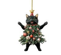 Flkiglm Lot de 6 pendentifs pour sapin de Noël - Chats mignons - Décoration de sapin de Noël - Chat noir et blanc - Décoration de Noël à suspendre