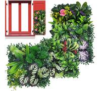 Flkiglm Panneaux de mur végétal artificiel - Lot De 4 Décors De Haie Gazon Artificiel,Panneaux Muraux En Fausses 25 x 25 cm | Pour Usage Intérieur Et Extérieur, Balcon, Jardin, Cour, Terrasse,