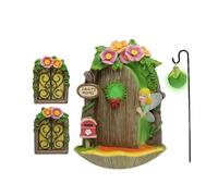 Flkiglm Porte de maison de fée, kit de porte et de fenêtre, sculpture de jardin, décoration de pelouse avec lanterne, portes de fées en résine qui brillent dans l'obscurité dans la maison naine pour