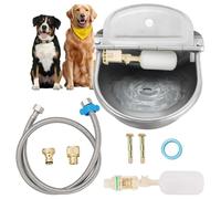 FLKQC Bol d'eau potable automatique pour animaux, en acier inoxydable 304 avec valves flottantes, tuyau de 99,1 cm, adaptateur de 1,27 cm à 1,9 cm, abreuvoir d'eau pour chien, cheval, chèvre, cochon