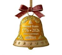 FLKWOP Cloche décorative pour 250e anniversaire des États-Unis - Décoration commémorative 3D rouge et dorée à suspendre, sonnette élégante pour fêtes patriotiques, arbre de Noël, cadeau de