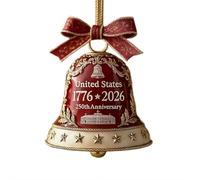 FLKWOP Cloche décorative pour 250e anniversaire des États-Unis - Décoration commémorative 3D rouge et dorée à suspendre, sonnette élégante pour fêtes patriotiques, arbre de Noël, cadeau de