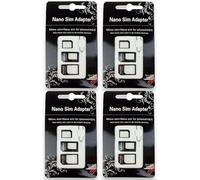 FLLAGG20 | 4X Set Adaptateur Carte SIM 3 en 1, Noir | Compatible Nano, Micro, Standard | avec extracteur Inclus | Conversion Facile pour téléphone Portable Sim Card Adapter